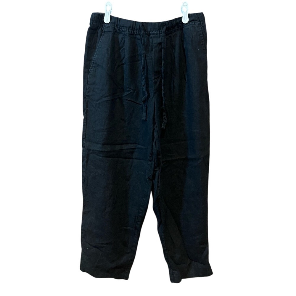 Zara Linen 100%Drawstring Cropped Pants Casual Comfy Black Size L
